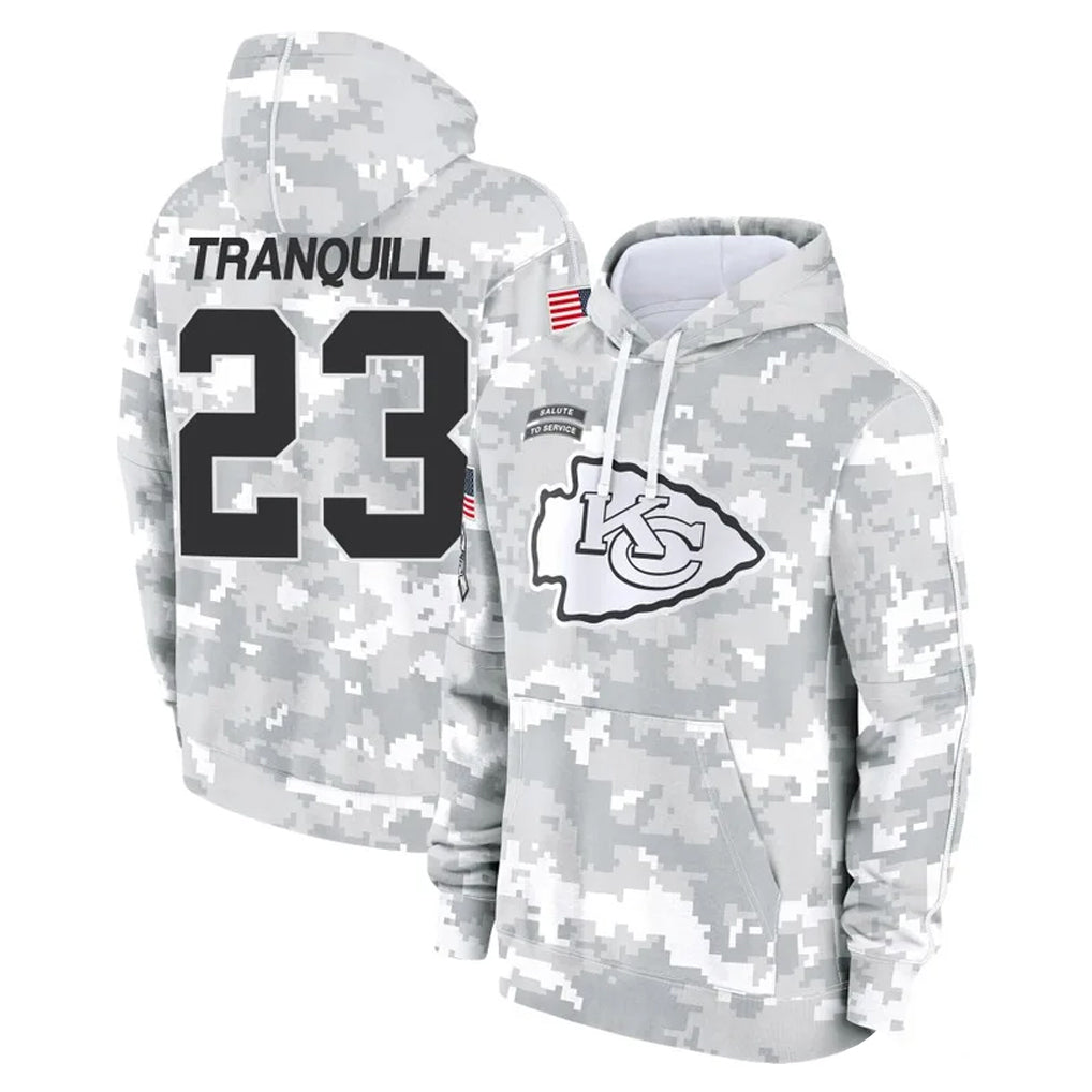 Punc KC.Chiefs #23 Drue Tranquill Player Arctic Camo Salute to Service Hoodies Limited Game Stitched Jerseys