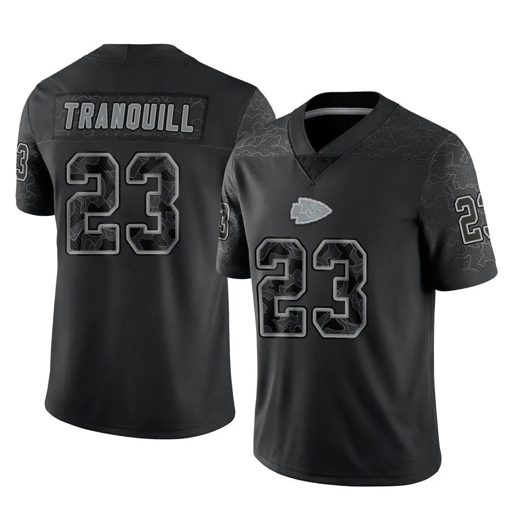 Punc KC.Chiefs #23 Drue Tranquill Player Black Limited Reflective Game Stitched Jerseys