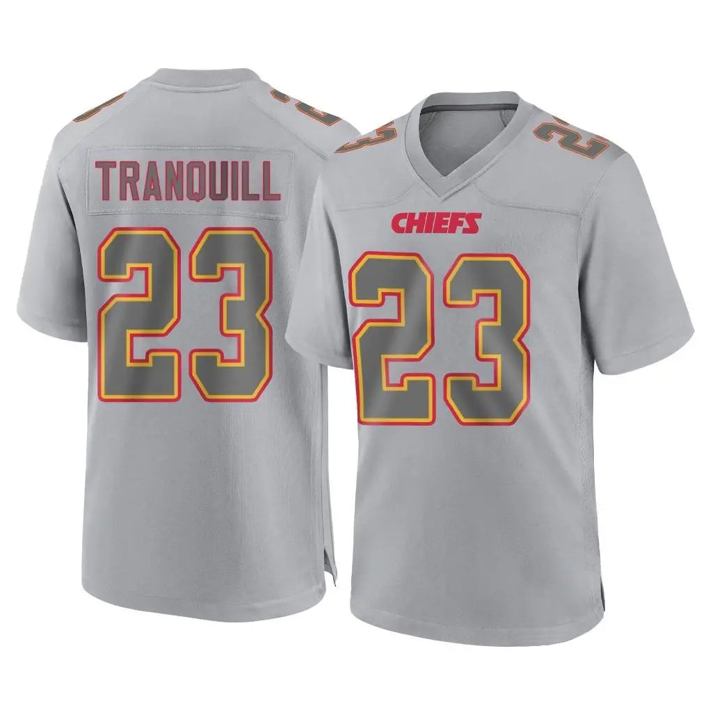 Punc KC.Chiefs #23 Drue Tranquill Player Gray Atmosphere Fashion Game Stitched Jerseys