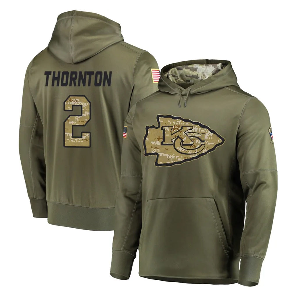 Punc KC.Chiefs #2 Tyquan Thornton Player Olive Salute to Service Pullover Hoodies Home Game Stitched Jerseys