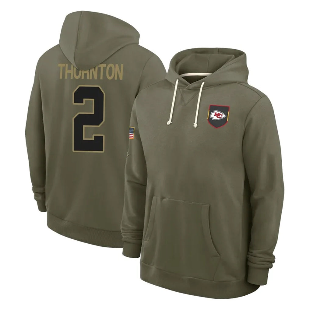 Punc KC.Chiefs #2 Tyquan Thornton Player Olive Salute to Service Pullover Hoodies Limited Stitched Jerseys