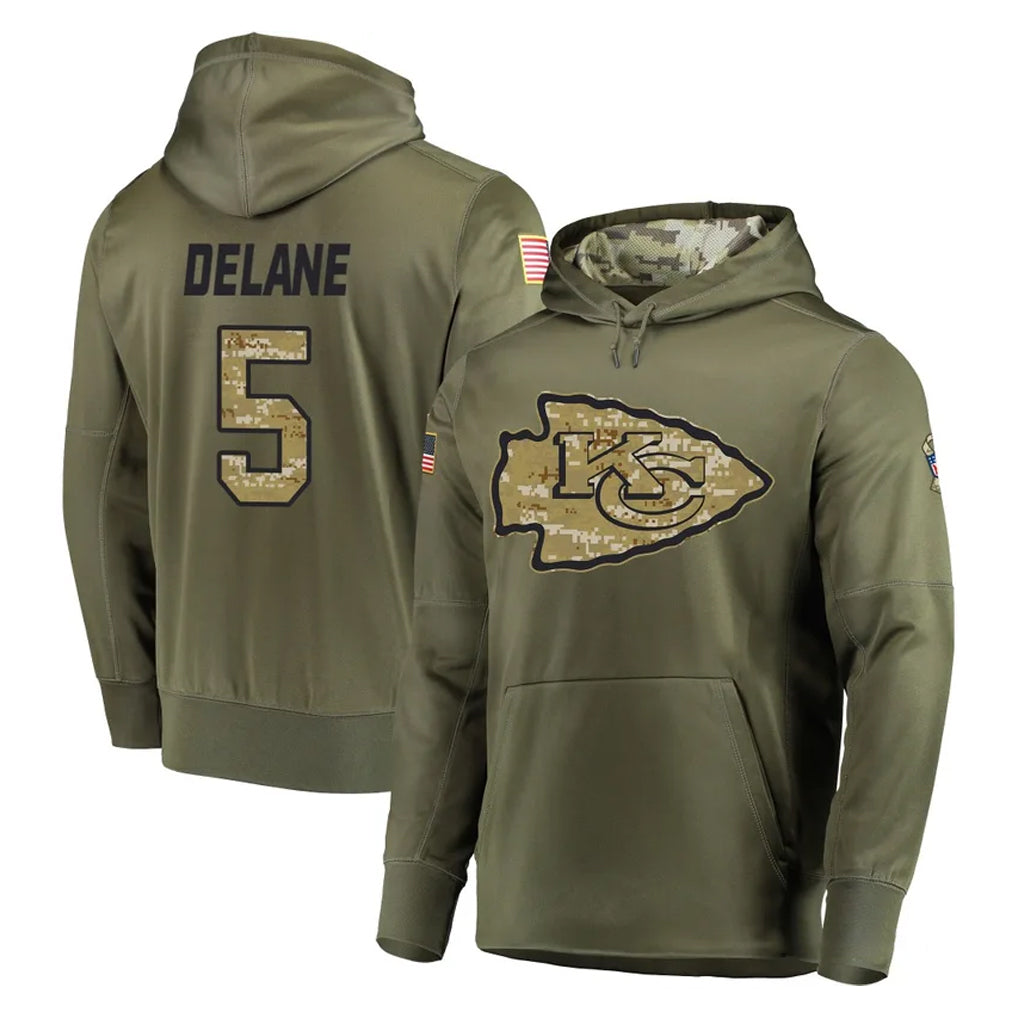 Punc KC.Chiefs #5 Mansoor Delane Player Olive Salute to Service Pullover Hoodies Home Game Stitched Jerseys