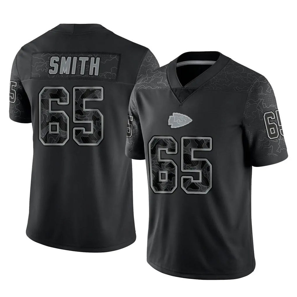 Punc KC.Chiefs #65 Trey Smith Player Black Limited Reflective Game Stitched Jerseys