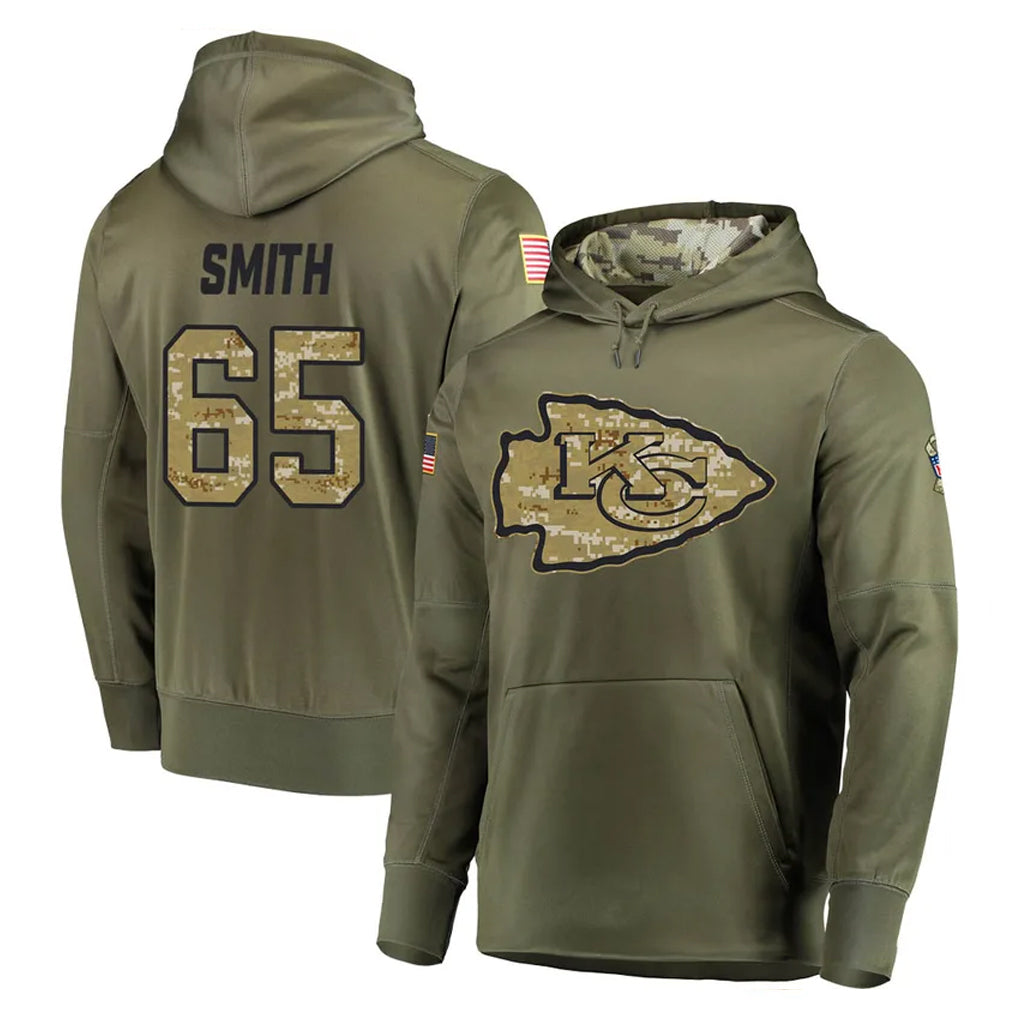 Punc KC.Chiefs #65 Trey Smith Player Olive Salute to Service Pullover Hoodies Home Game Stitched Jerseys