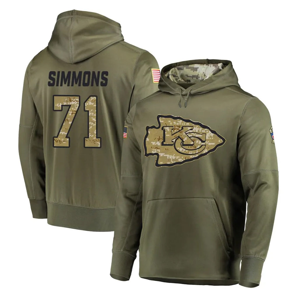Punc KC.Chiefs #71 Josh Simmons Player Olive Salute to Service Pullover Hoodies Home Game Stitched Jerseys