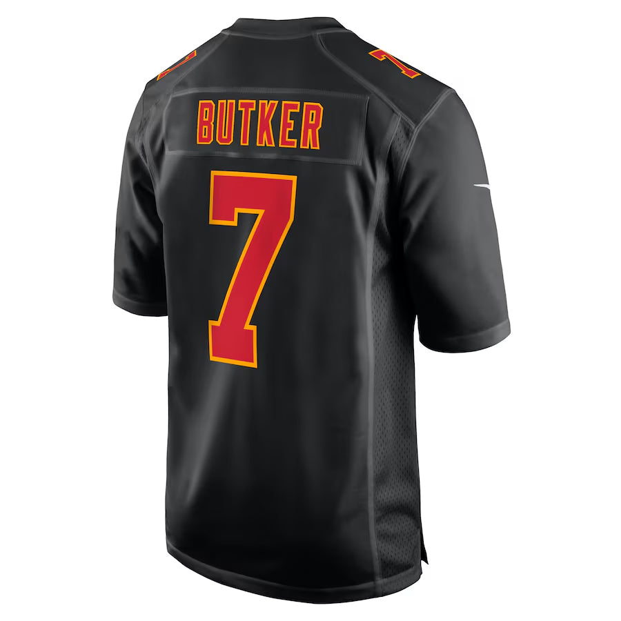 Punc KC.Chiefs #7 Harrison Butker Player Carbon Black Fashion Game Stitched Jerseys