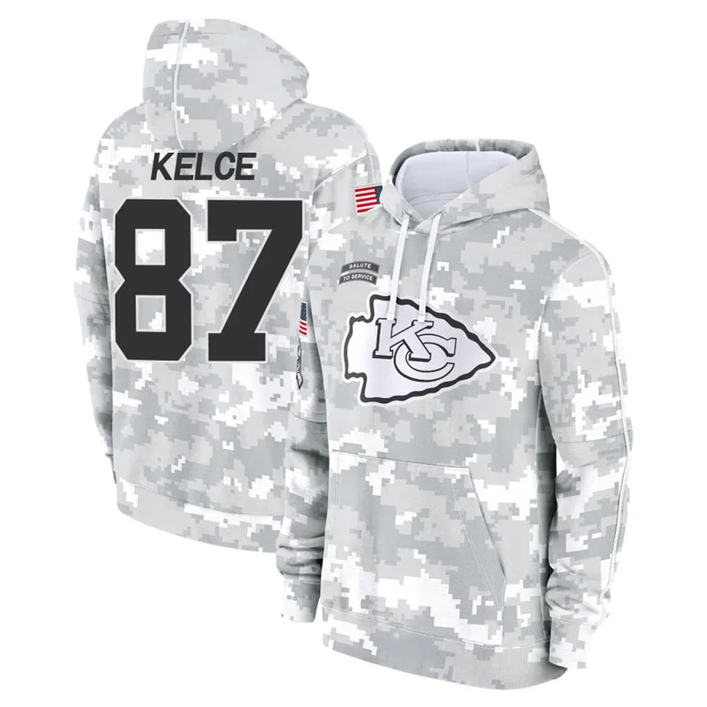 Punc KC.Chiefs #87 Travis Kelce Player Arctic Camo Salute to Service Hoodies Stitched Jerseys