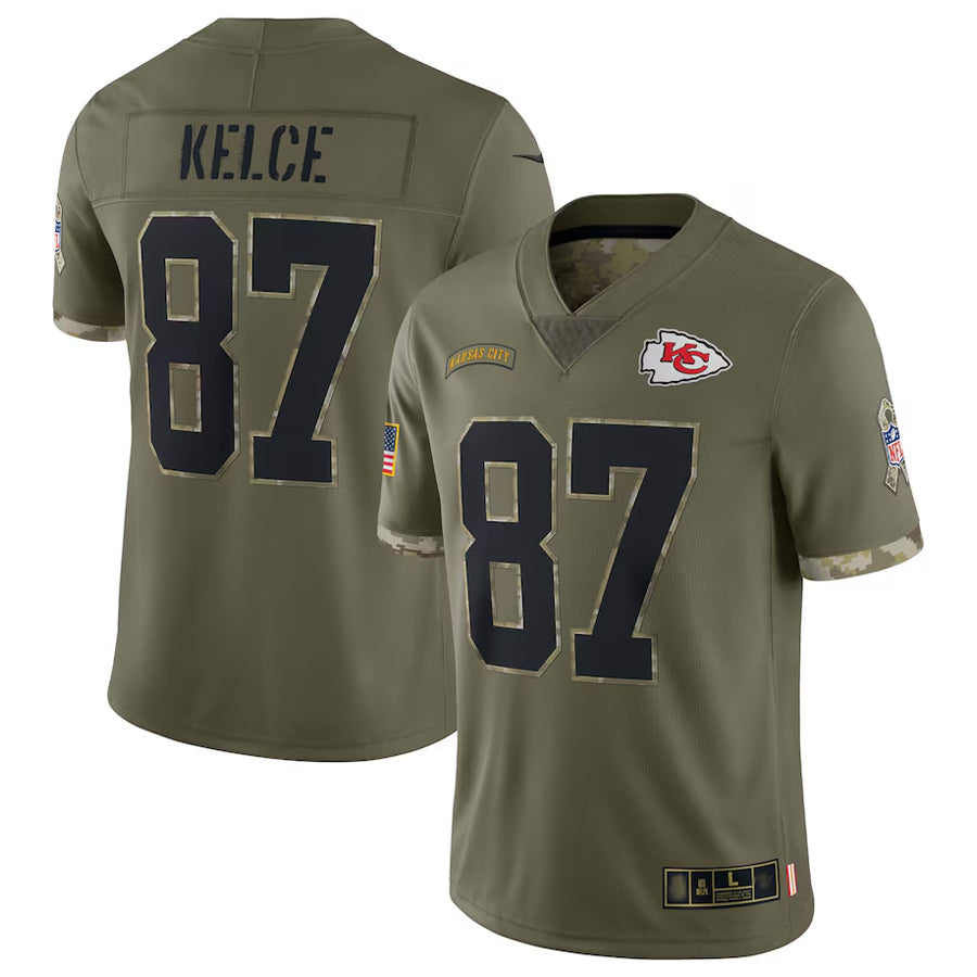 Punc KC.Chiefs #87 Travis Kelce Player Olive Salute To Service Stitched Jerseys