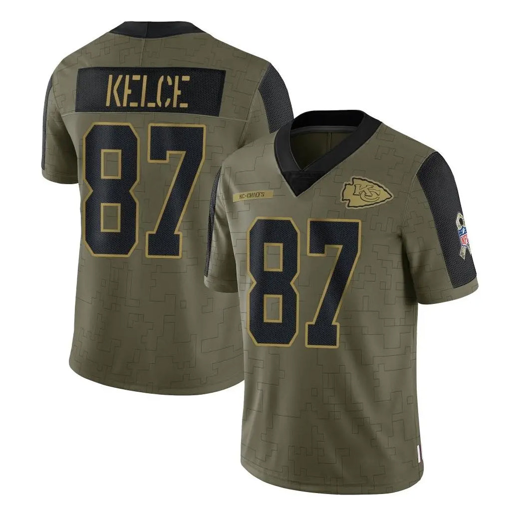 Punc KC.Chiefs #87 Travis Kelce Player Olive Salute To Service Limited Game Stitched Jerseys