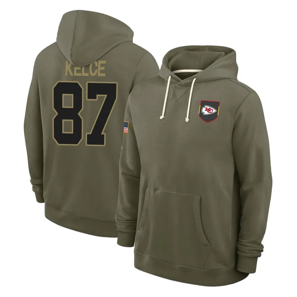 Punc KC.Chiefs #87 Travis Kelce Player Olive Salute to Service Hoodies Stitched Jerseys