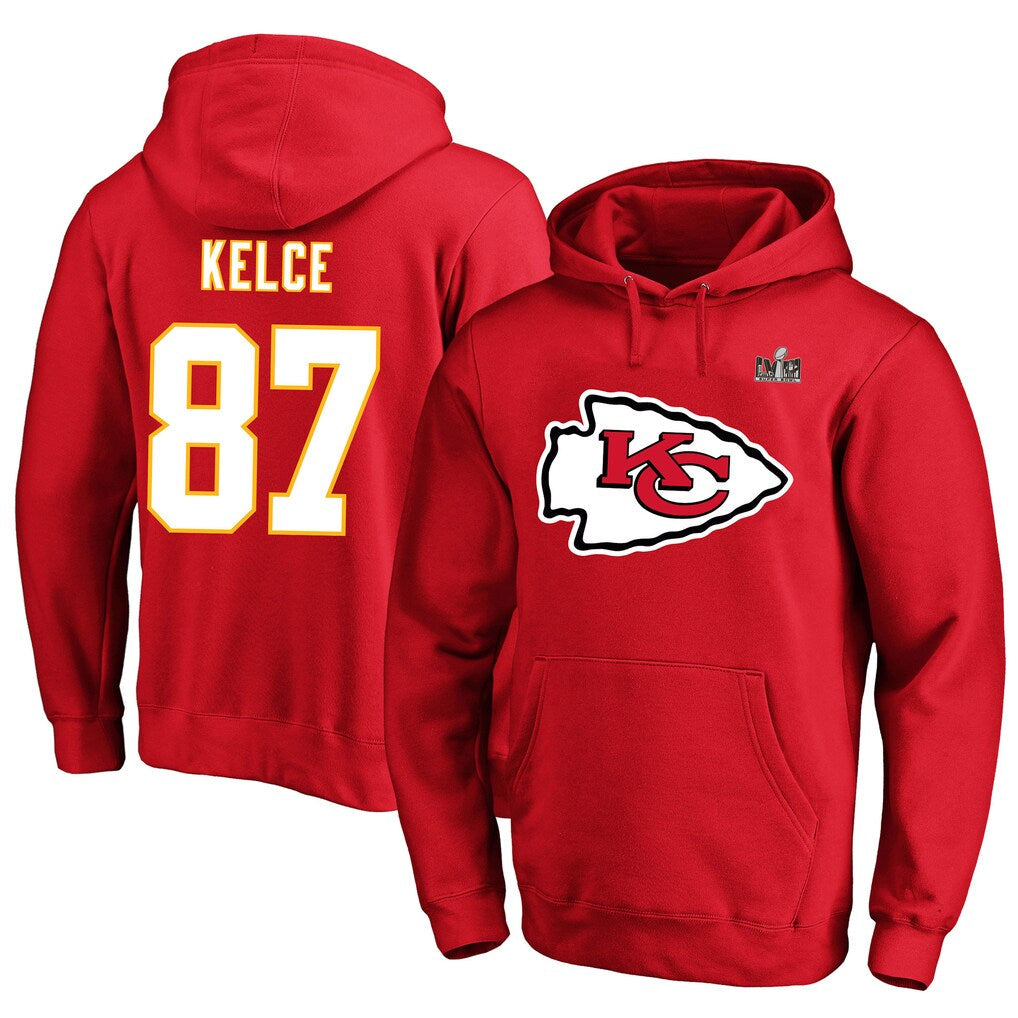 Punc KC.Chiefs #87 Travis Kelce Player Red Pullover Hoodies Stitched Jerseys