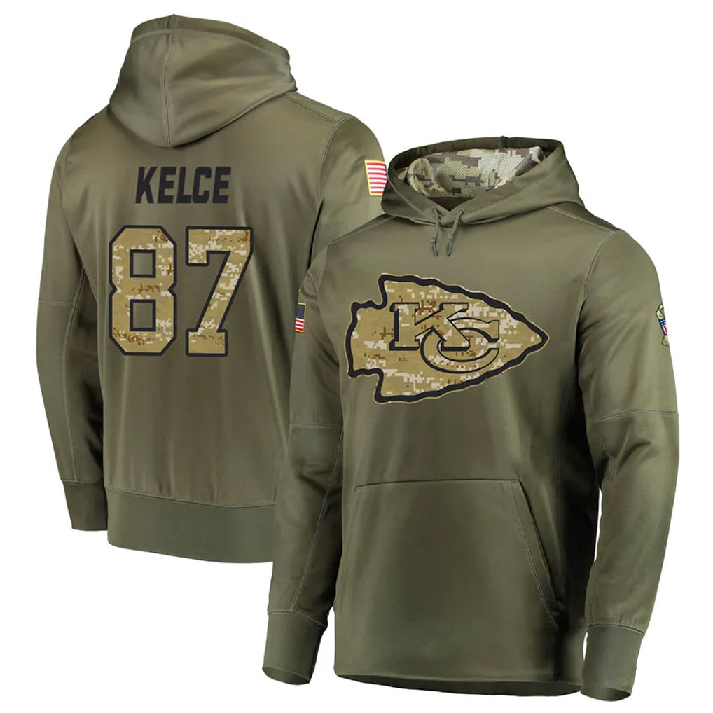 Punc KC.Chiefs #87 Travis Kelce Player Salute to Service Limited Olive Hoodies Stitched Jerseys