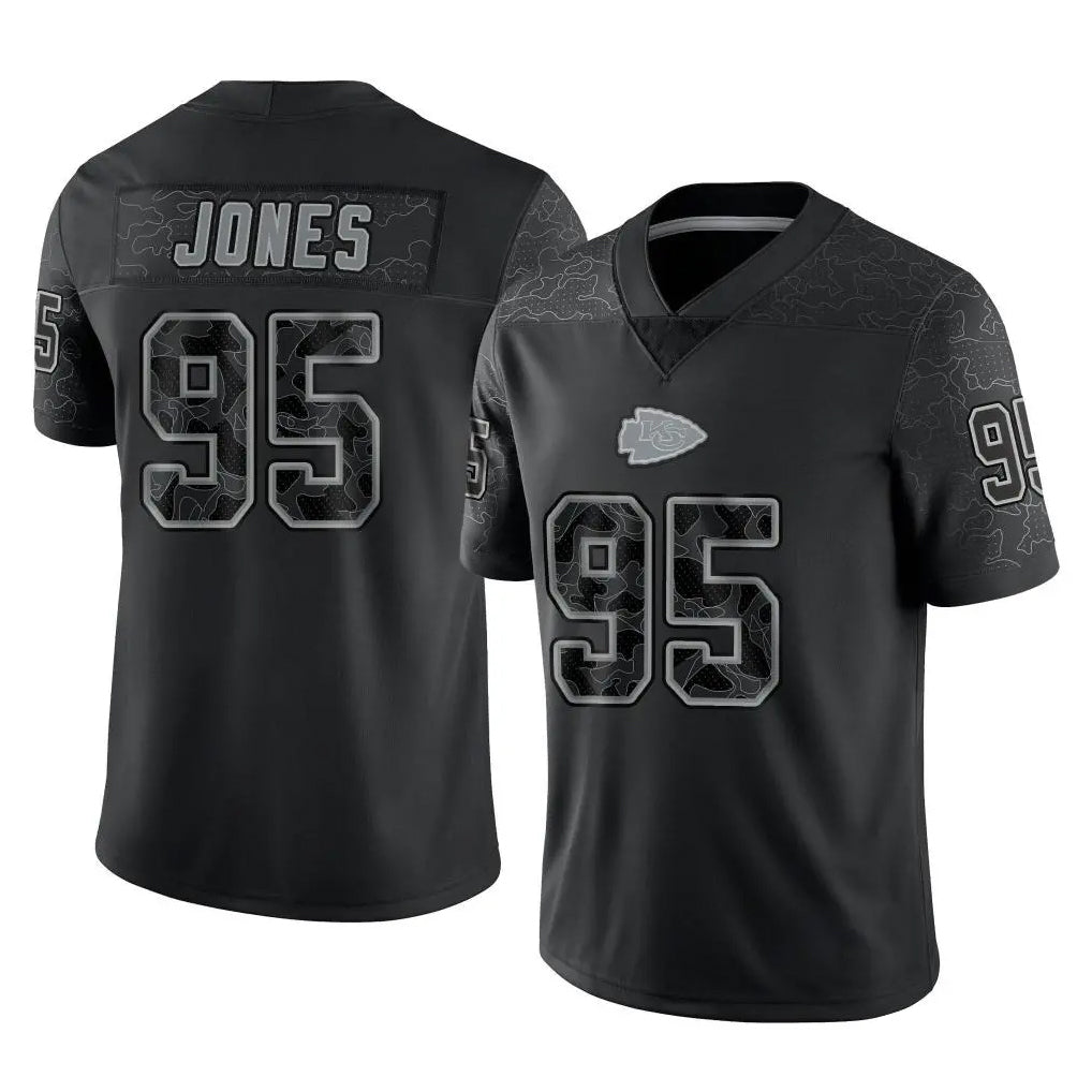 Punc KC.Chiefs #95 Chris Jones Player Black Limited Reflective Game Stitched Jerseys