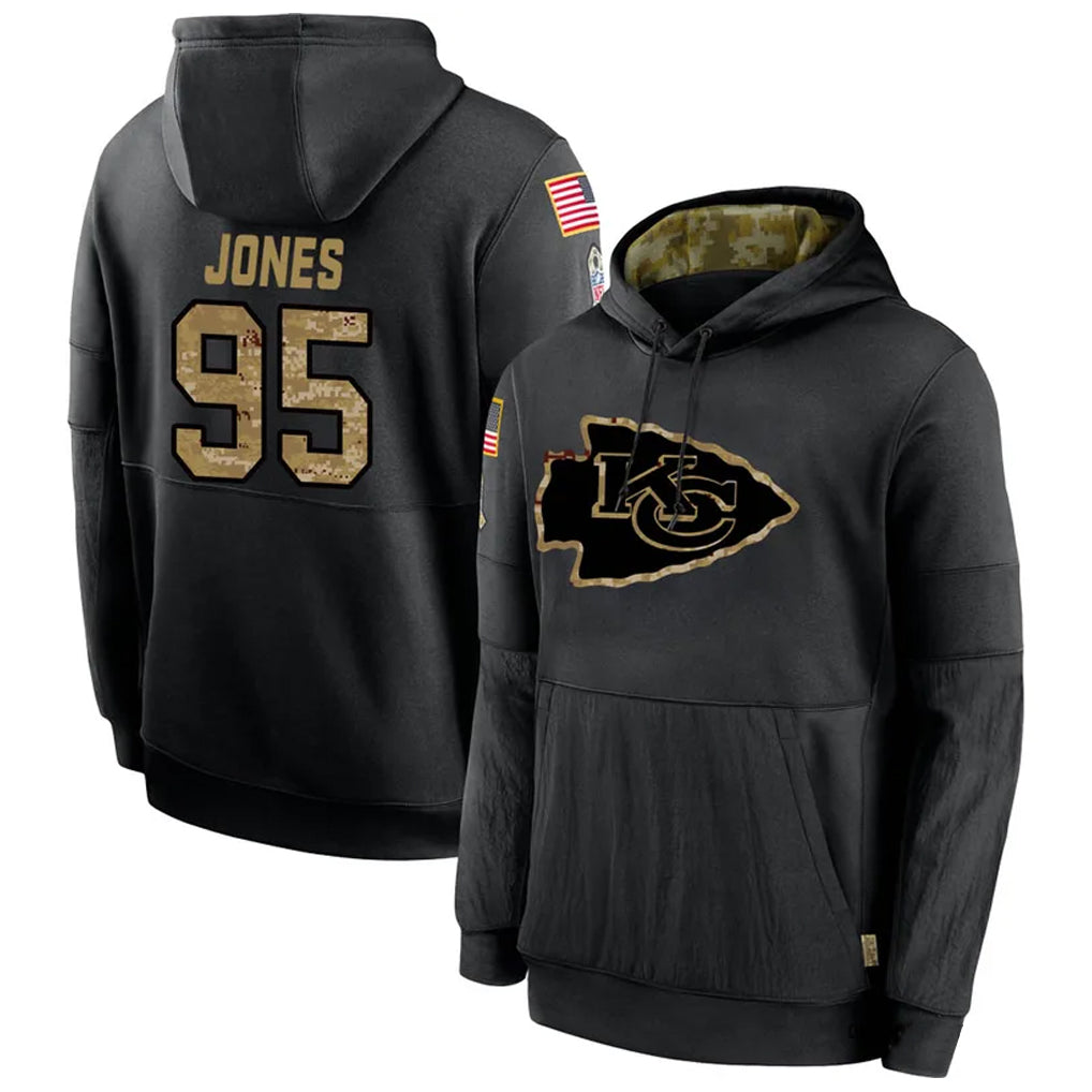 Punc KC.Chiefs #95 Chris Jones Player Black Salute to Service Hoodies Stitched Jerseys