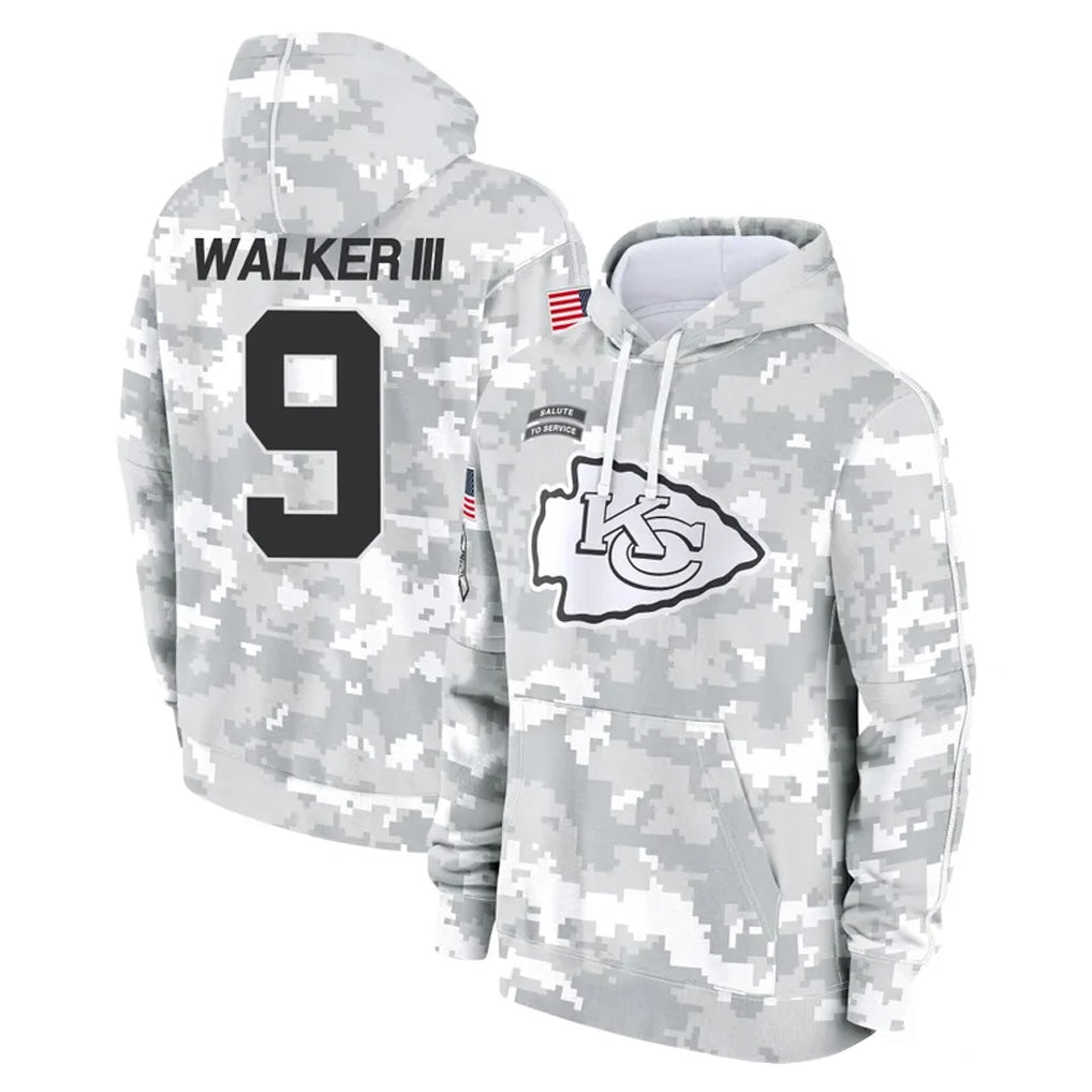 Punc KC.Chiefs #9 Kenneth Walker III Player Arctic Camo Salute to Service Hoodies Limited Game Stitched Jerseys