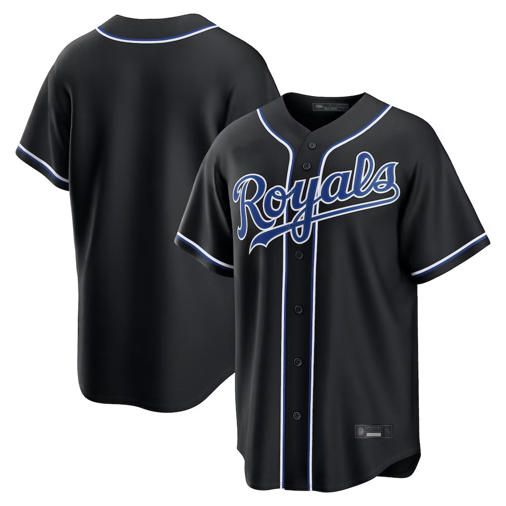 Punc KC.Royals Black Carbon Fashion Home Game Blank Player Stitched Jerseys