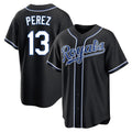 Punc KC.Royals #13 Salvador Perez Player Black Carbon Fashion Home Game Stitched Jerseys