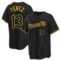 Punc KC.Royals #13 Salvador Perez Player Black Snake Skin City Game Stitched Jerseys