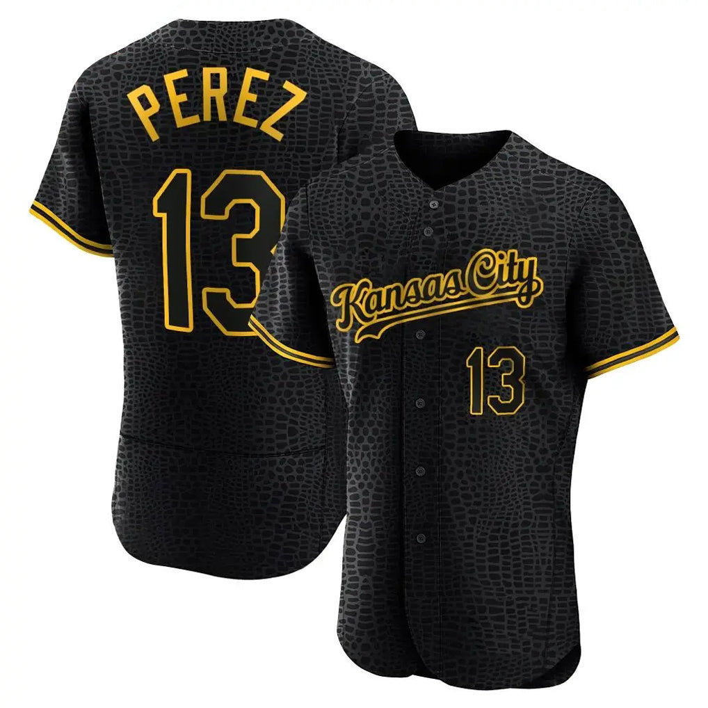 Punc KC.Royals #13 Salvador Perez Player Black Snake Skin City Limited Elite Stitched Jersey