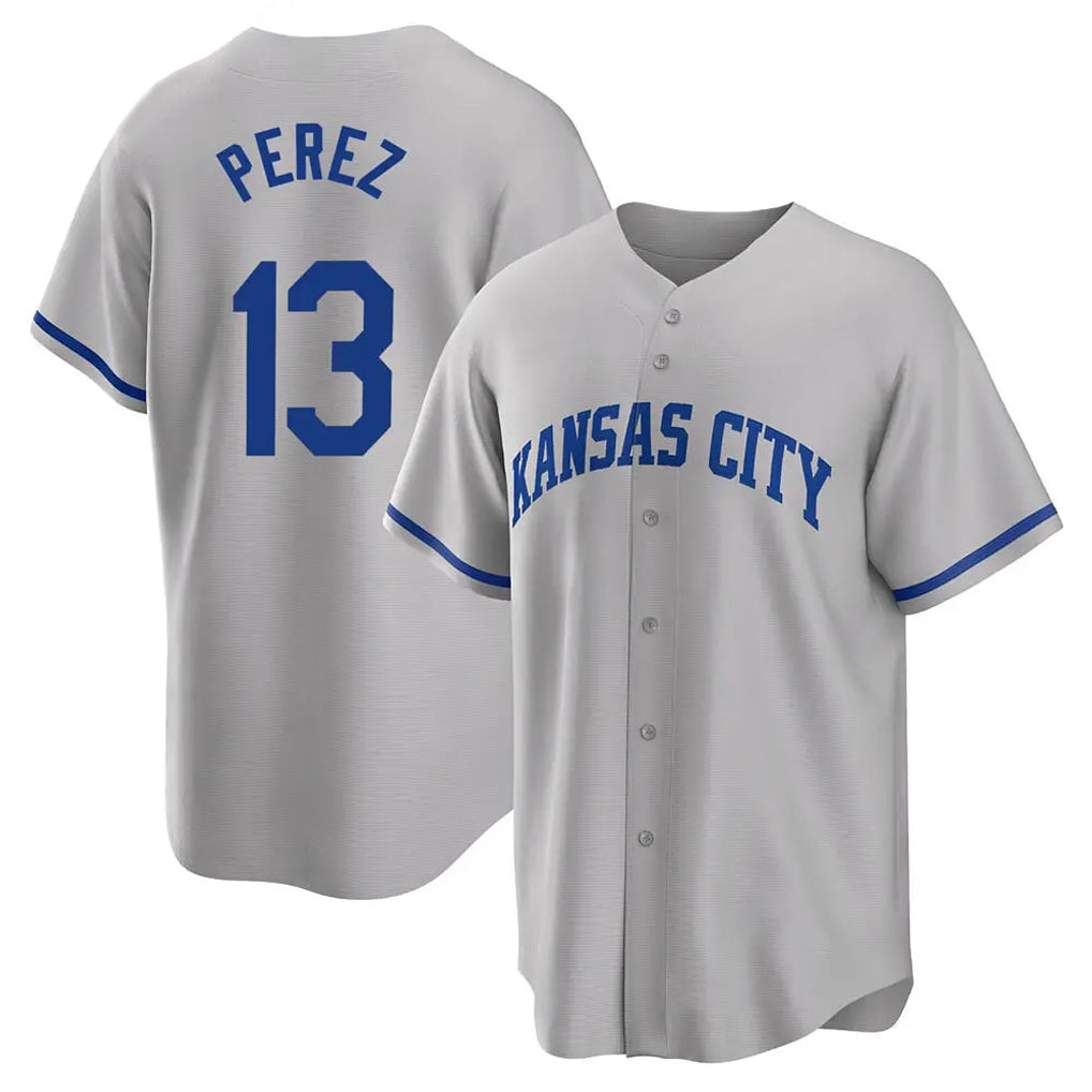 Punc KC.Royals #13 Salvador Perez Player Gray Game Home Stitched Jerseys