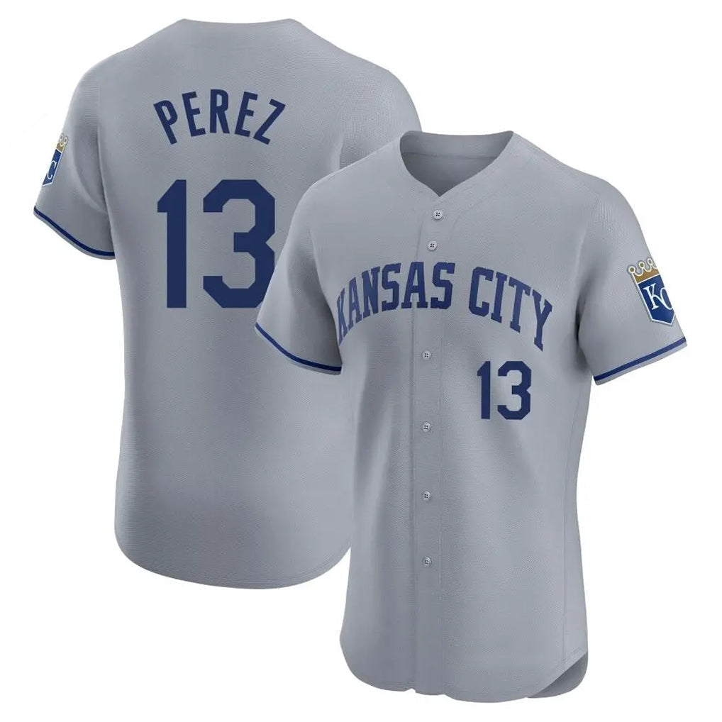 Punc KC.Royals #13 Salvador Perez Player Gray Limited Elite Home Stitched Jerseys