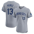 Punc KC.Royals #13 Salvador Perez Player Gray Limited Elite Home Stitched Jerseys
