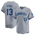 Punc KC.Royals #13 Salvador Perez Player Gray Limited Home Stitched Jerseys