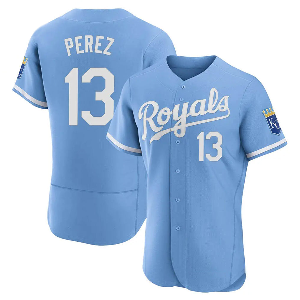 Punc KC.Royals #13 Salvador Perez Player Light Blue Alt Limited Elite Home Stitched Jerseys