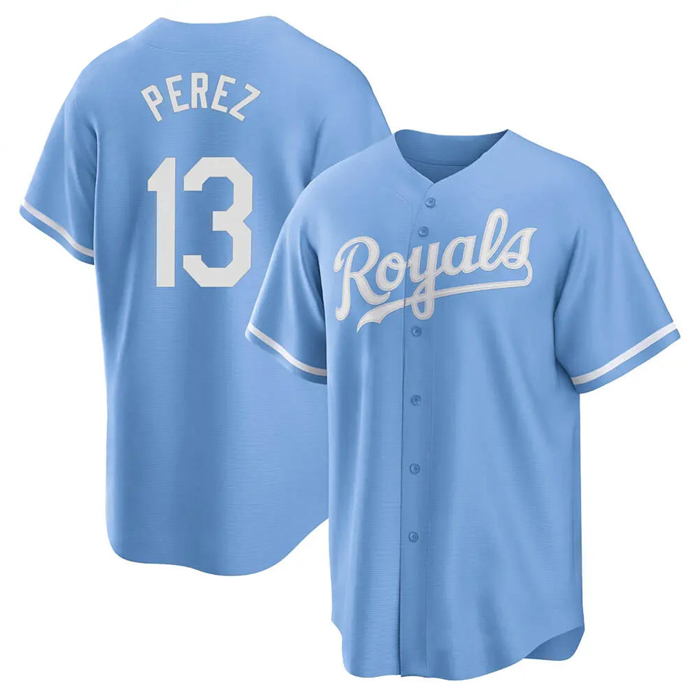 Punc KC.Royals #13 Salvador Perez Player Light Blue Home Game Stitched Jerseys