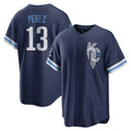 Punc KC.Royals #13 Salvador Perez Player Navy City Connect Home Game Stitched Jerseys