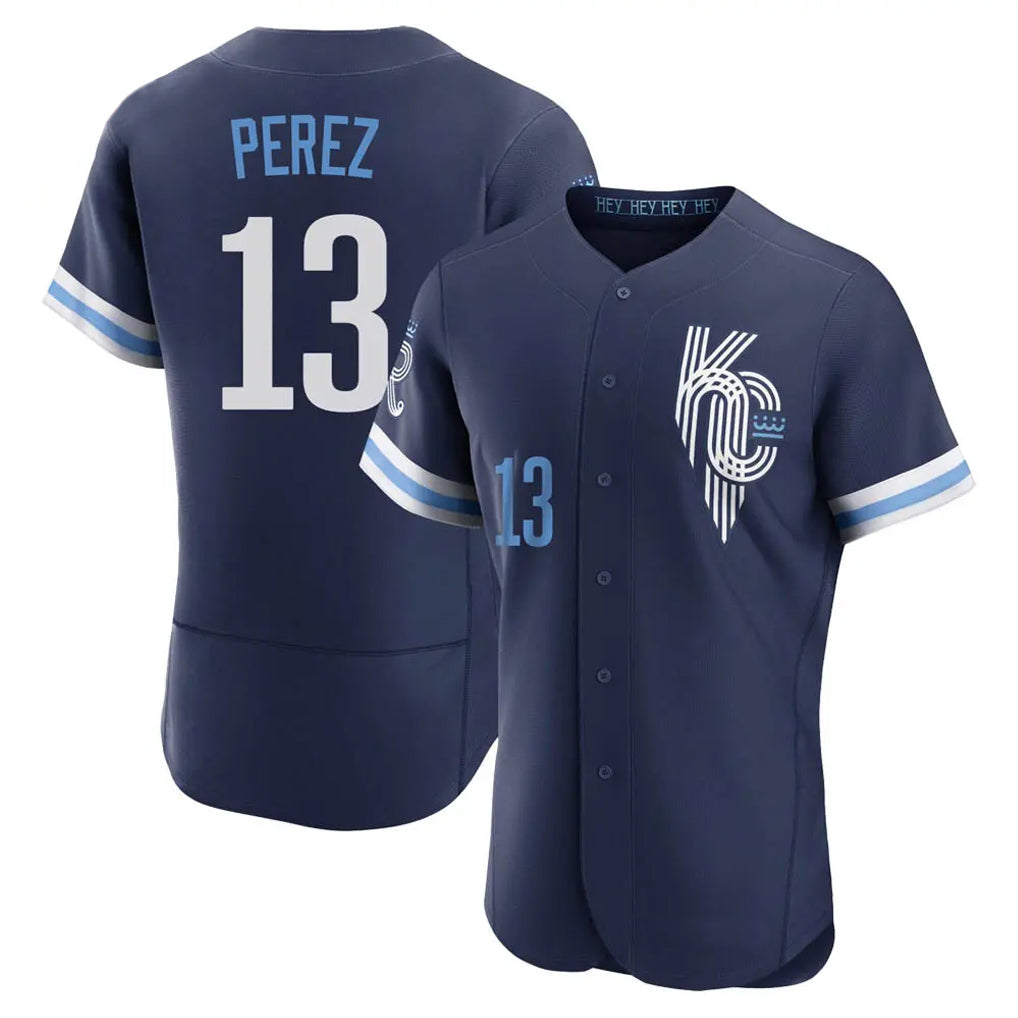 Punc KC.Royals #13 Salvador Perez Player Navy City Connect Limited Elite Home Stitched Jerseys