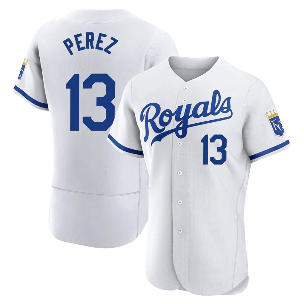 Punc KC.Royals #13 Salvador Perez Player White Limited Elite Home Game Stitched Jerseys