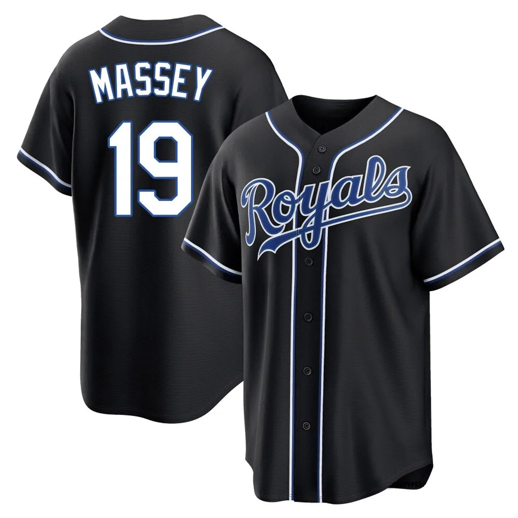 Punc KC.Royals #19 Michael Massey Player Black Carbon Fashion Home Game Stitched Jerseys