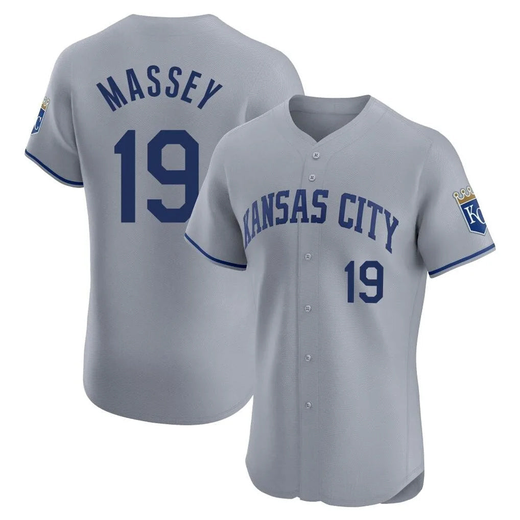 Punc KC.Royals #19 Michael Massey Player Gray Limited Elite Home Stitched Jerseys