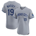 Punc KC.Royals #19 Michael Massey Player Gray Limited Elite Home Stitched Jerseys