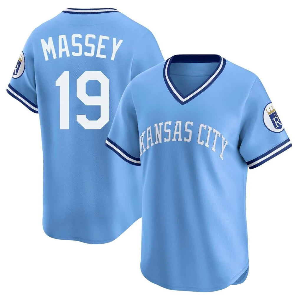 Punc KC.Royals #19 Michael Massey Player Light Blue Limited Throwback Cooperstown Collection T-shirt Stitched Jerseys