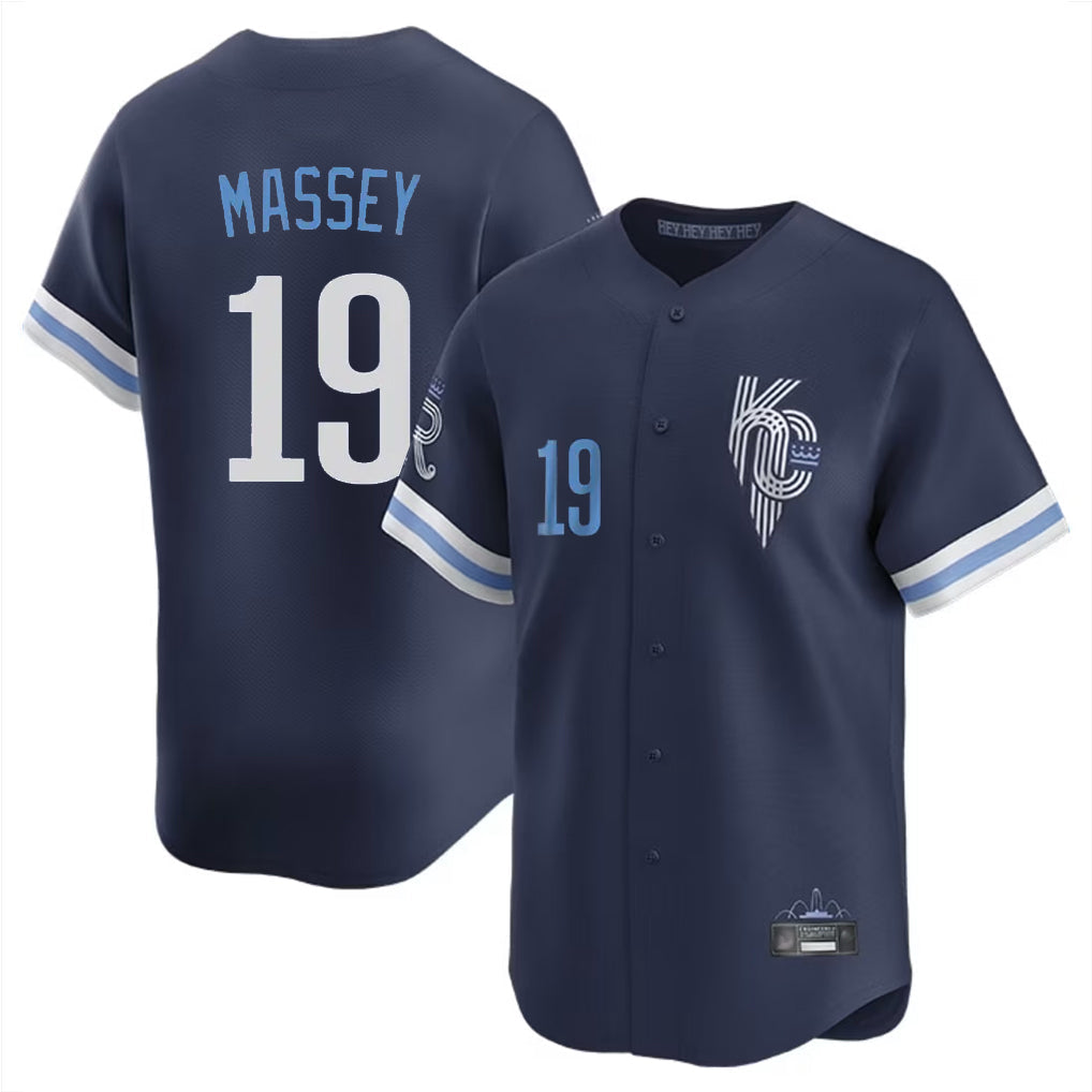Punc KC.Royals #19 Michael Massey Player Navy City Connect Limited Home Stitched Jerseys