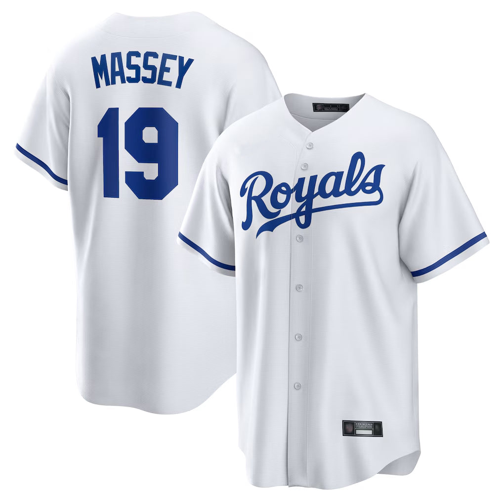Punc KC.Royals #19 Michael Massey Player White Home Game Stitched Jerseys