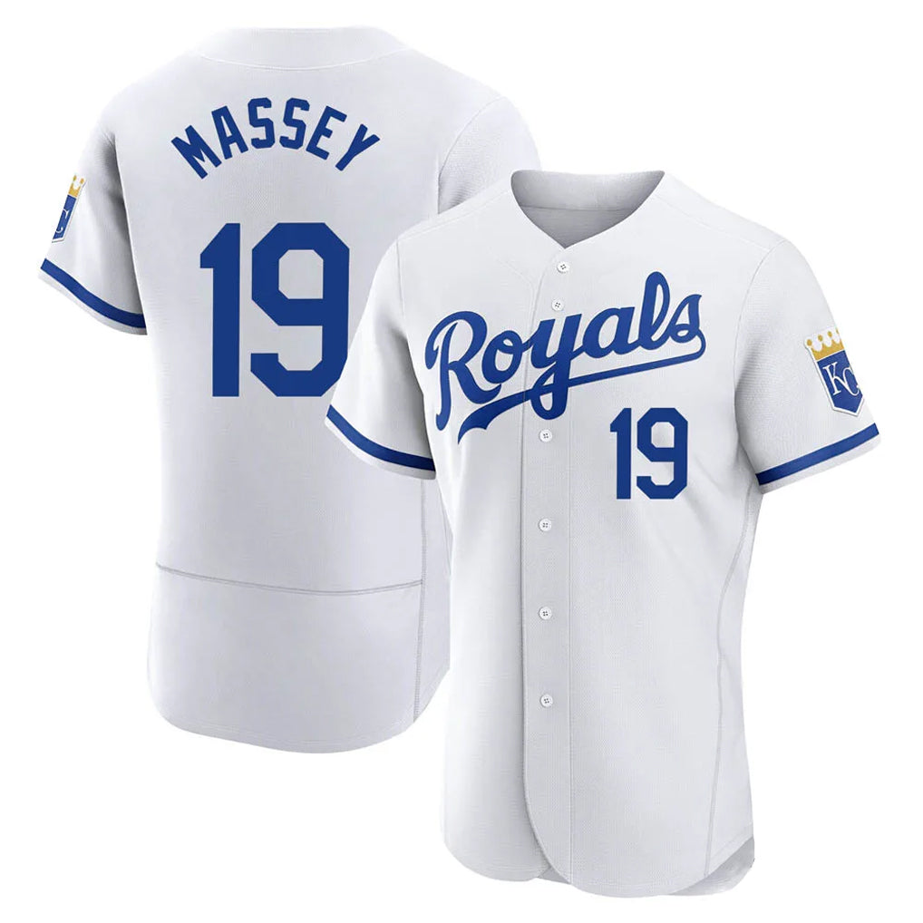 Punc KC.Royals #19 Michael Massey Player White Limited Elite Home Game Stitched Jerseys