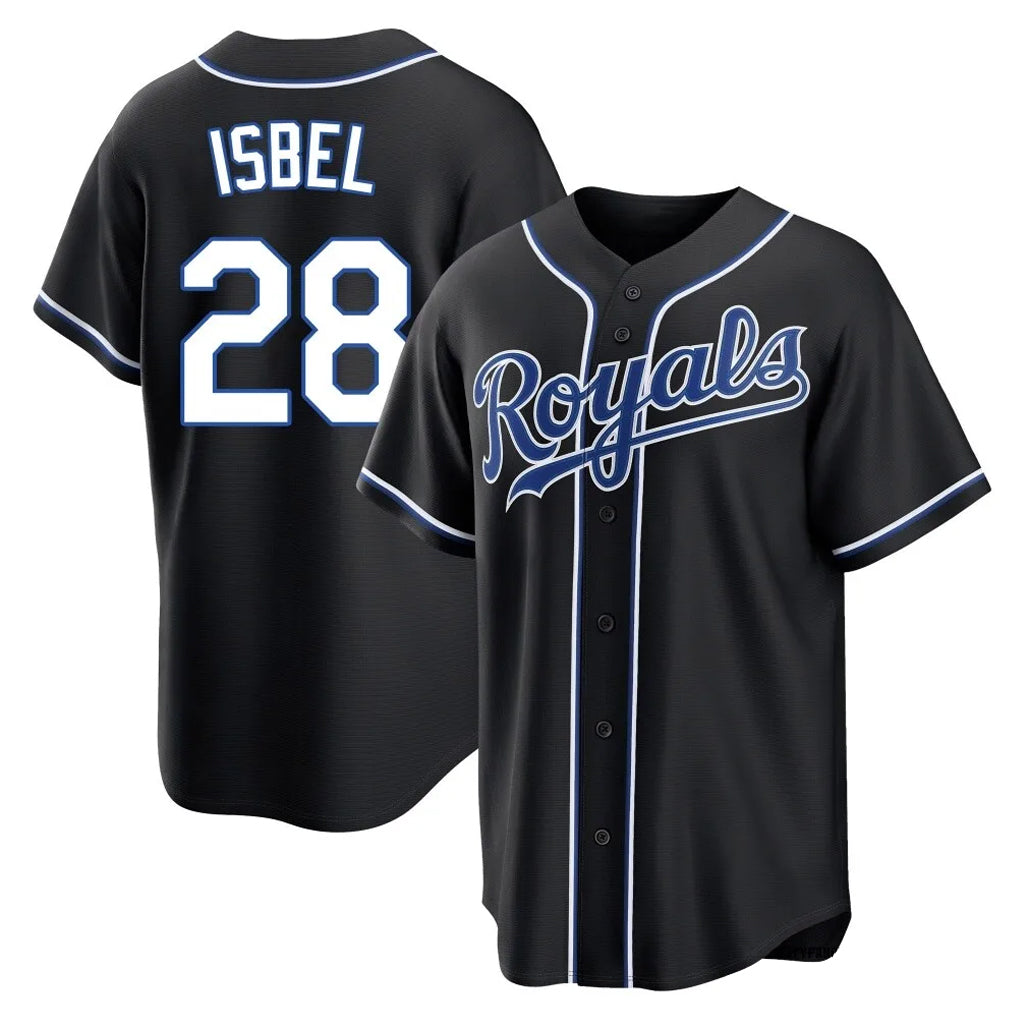 Punc KC.Royals #28 Kyle Isbel Player Black Carbon Fashion Home Game Stitched Jerseys