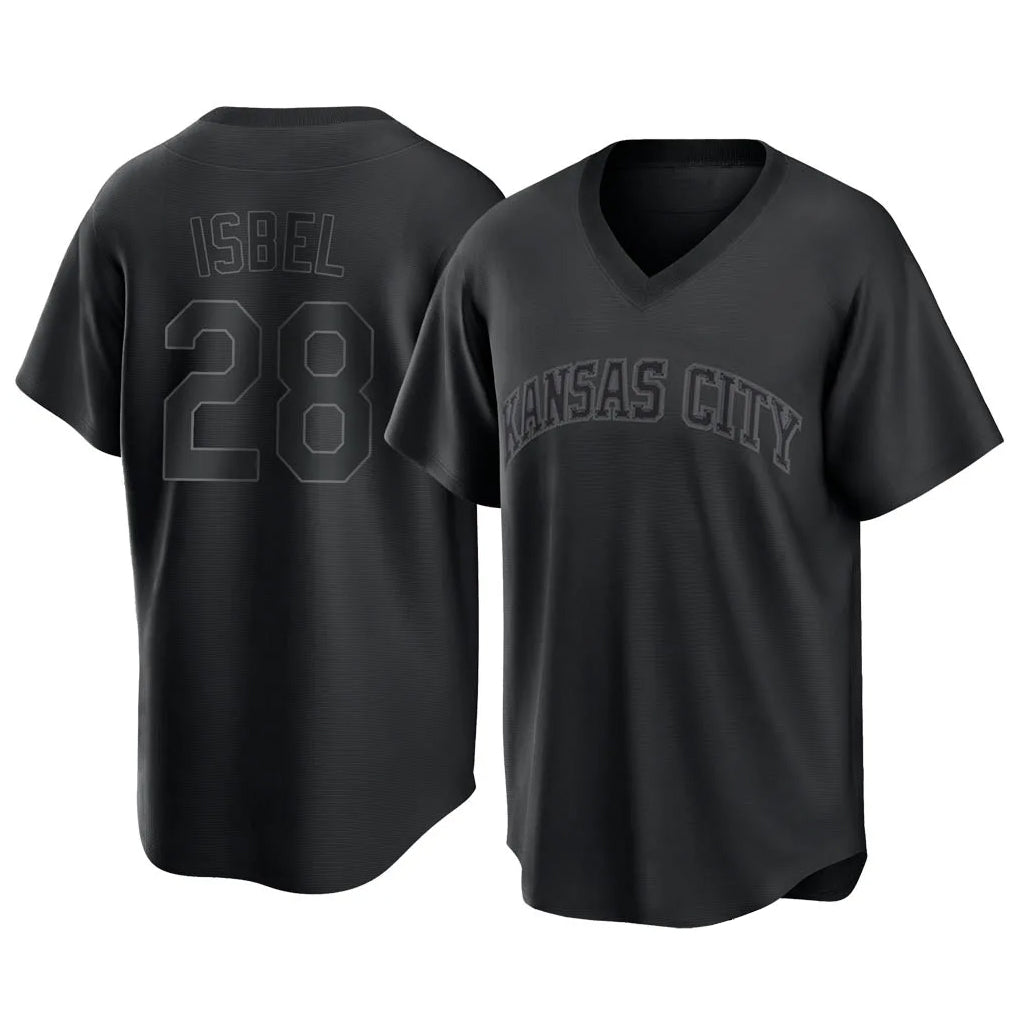 Punc KC.Royals #28 Kyle Isbel Player Black Fashion Game Stitched Jerseys