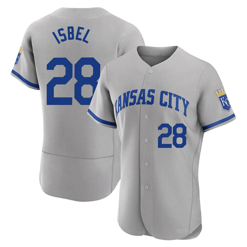 Punc KC.Royals #28 Kyle Isbel Player Gray Limited Elite Home Game Stitched Jerseys