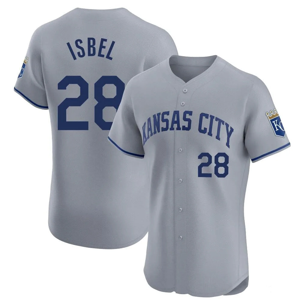Punc KC.Royals #28 Kyle Isbel Player Gray Limited Elite Home Stitched Jerseys