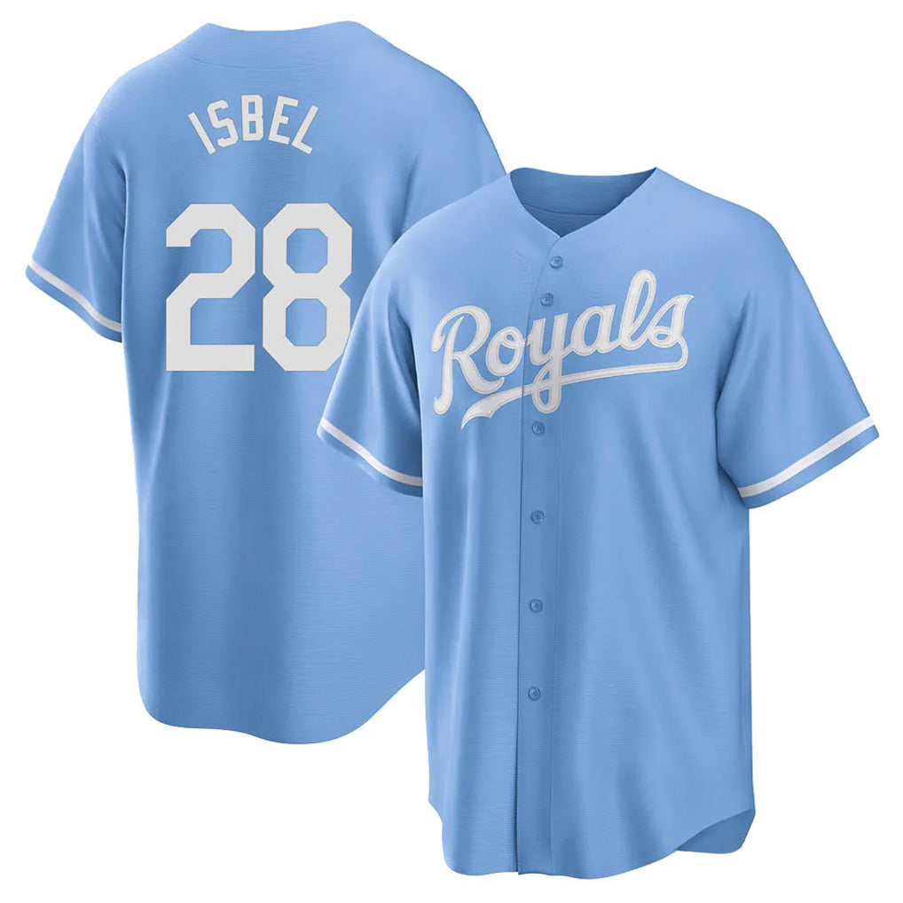 Punc KC.Royals #28 Kyle Isbel Player Light Blue Home Game Stitched Jerseys