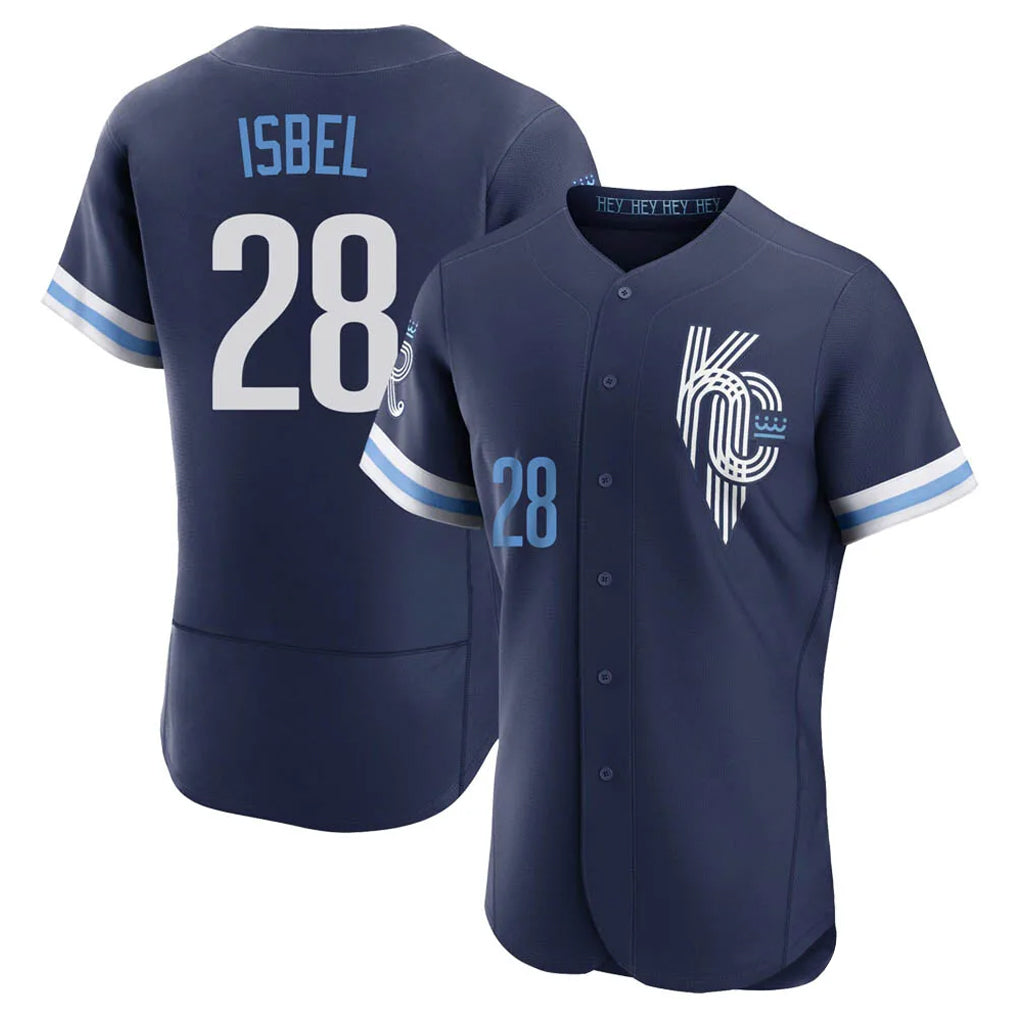 Punc KC.Royals #28 Kyle Isbel Player Navy City Connect Limited Elite Home Stitched Jerseys