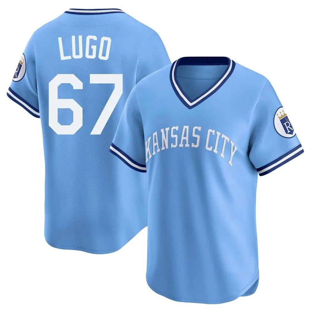 Punc KC.Royals #67 Seth Lugo Player Light Blue Limited Throwback Cooperstown Collection T-shirt Stitched Jerseys