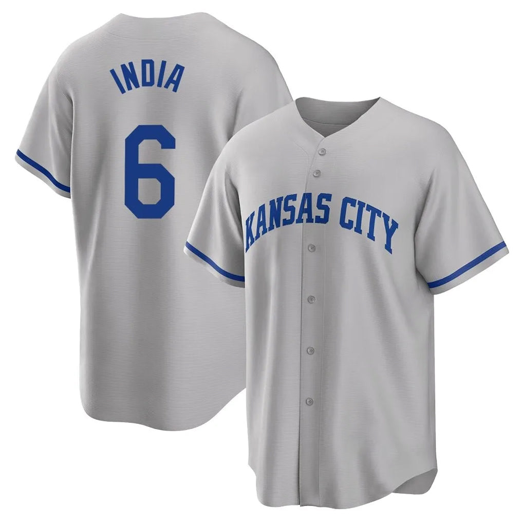 Punc KC.Royals #6 Jonathan India Player Gray Game Home Stitched Jerseys