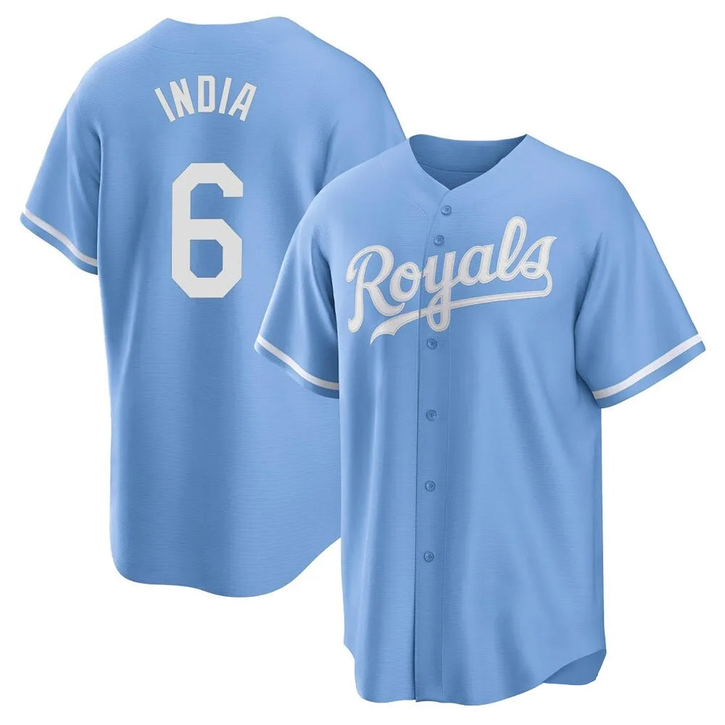 Punc KC.Royals #6 Jonathan India Player Light Blue Home Game Stitched Jerseys