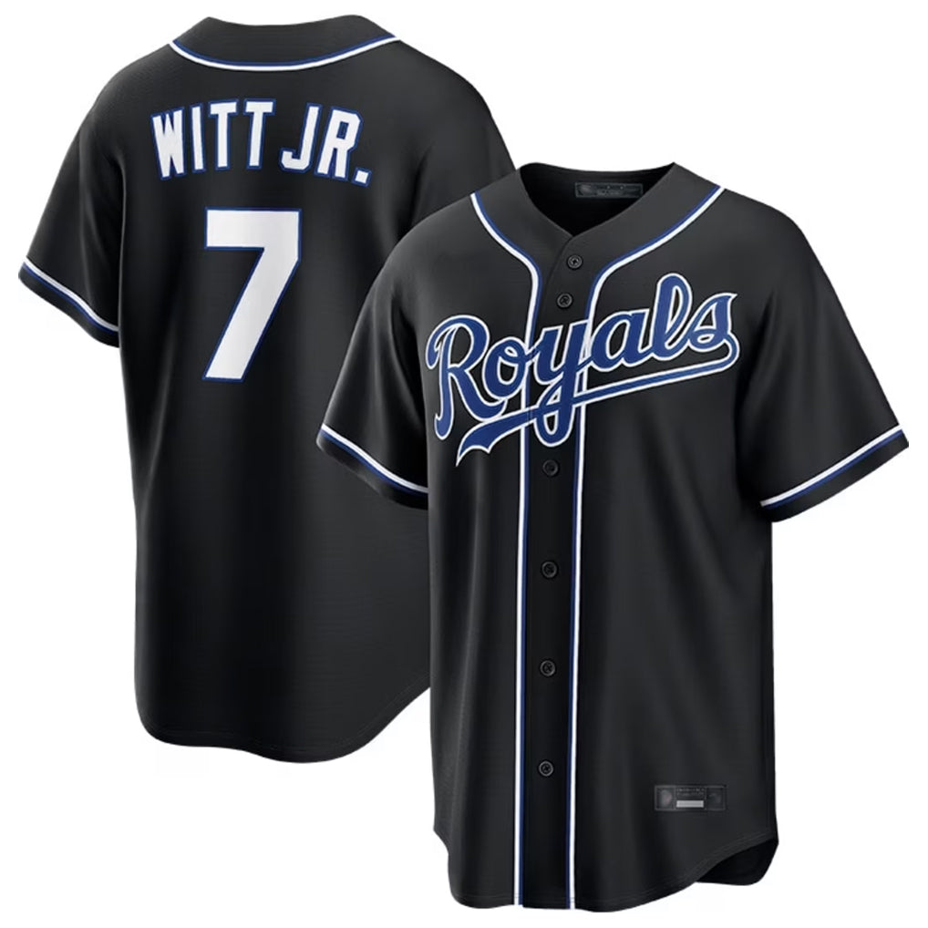 Punc KC.Royals #7 Bobby Witt Jr. Player Black Carbon Fashion Home Game Stitched Jerseys