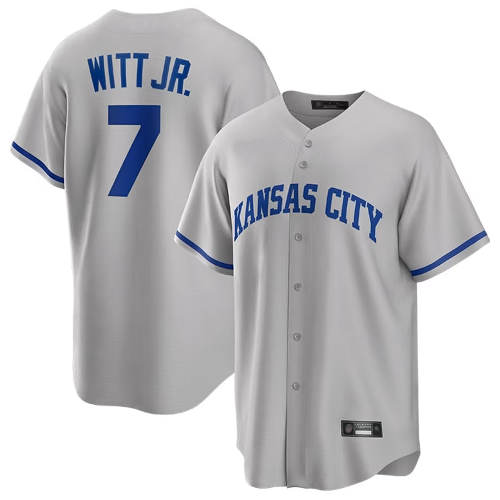 Punc KC.Royals #7 Bobby Witt Jr. Player Gray Game Home Stitched Jerseys